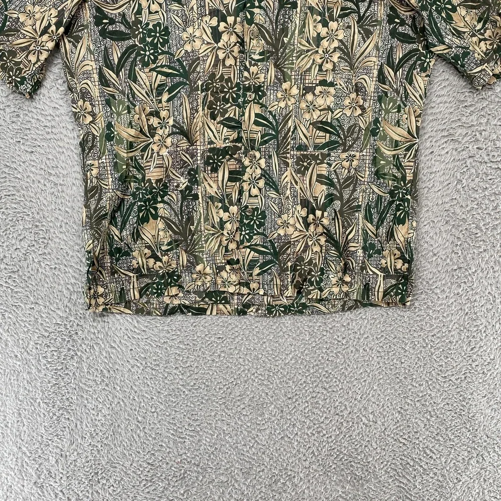Tori Richard Camp Shirt Mens Large Green Floral Hawaiian Short Sleeve Button Up
